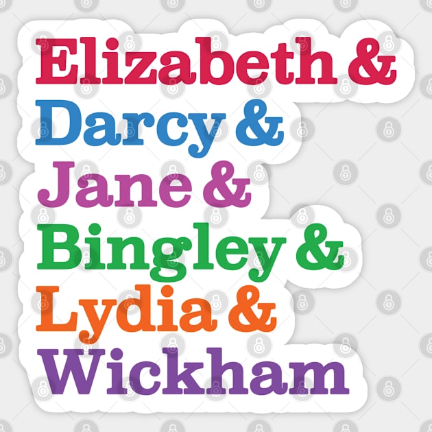 Elizabeth & Darcy & Jane & Bingley & Lydia & Wickham, Jane Austen, Pride & Prejudice Sticker by Coralgb